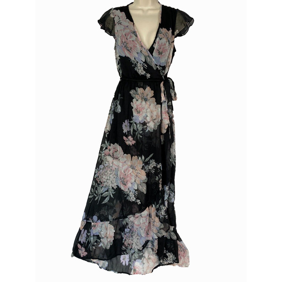 Band of Gypsies Dresses & Skirts - Band of Gypsies Maxi Dress Women Small Black Floral Sheer Cottagecore Moissanite